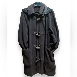 Burberry London Navy Wool Toggle Coat vintage trench coat with Removable Hood M